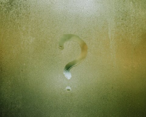 misted window with question mark