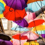 assorted color hanging umbrellas